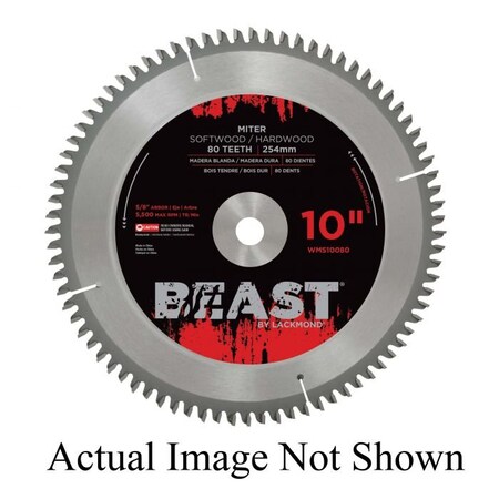 Lackmond Beast Miter Saw Blade, ATBR, 12 Blade Dia, 1 in, 0126 Kerf, 5000 rpm Maximum, Applicable Mat WMS12080S